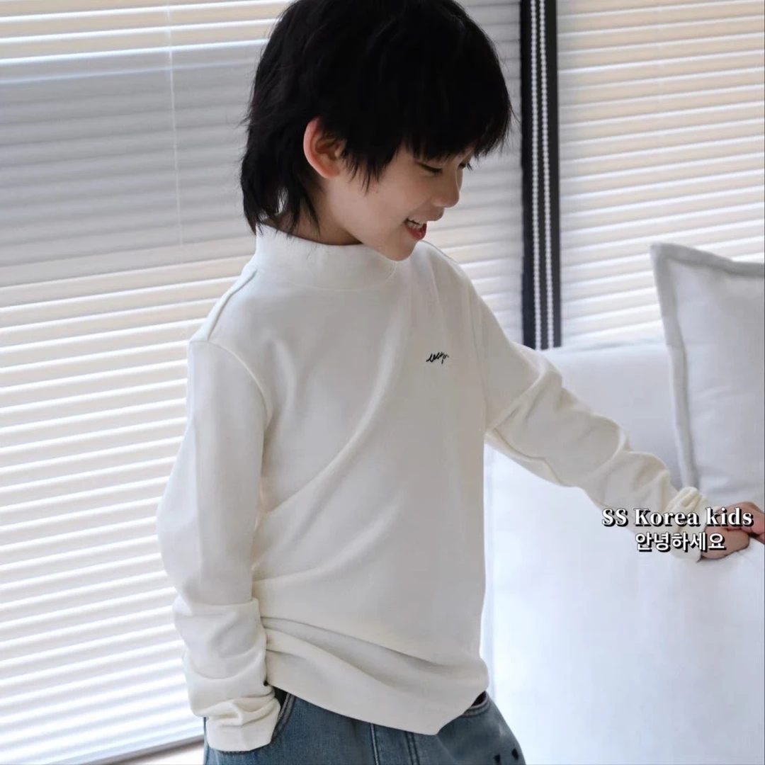 半高领童装打底薄绒纯打底衫厚款