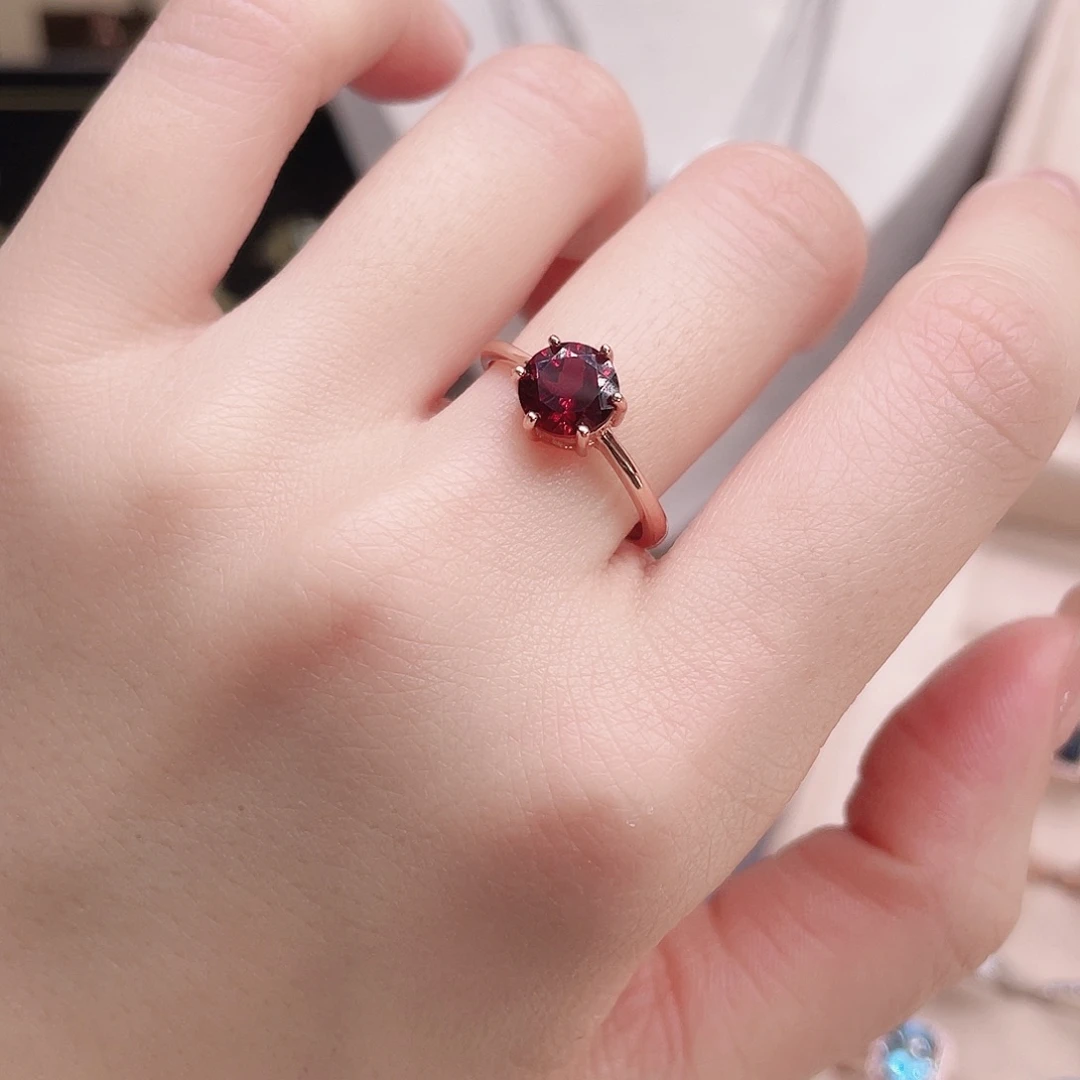 戒指石榴石银S925镶嵌开口