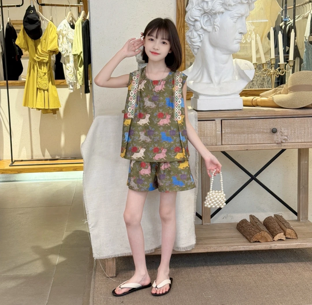 女童民族风夏季套头女刺绣提花2025新款夏季套装儿童韩版印花
