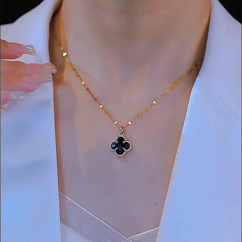 钛钢项链 轻奢双面四叶花气质小众时尚洋气可水洗不掉色高级坠链