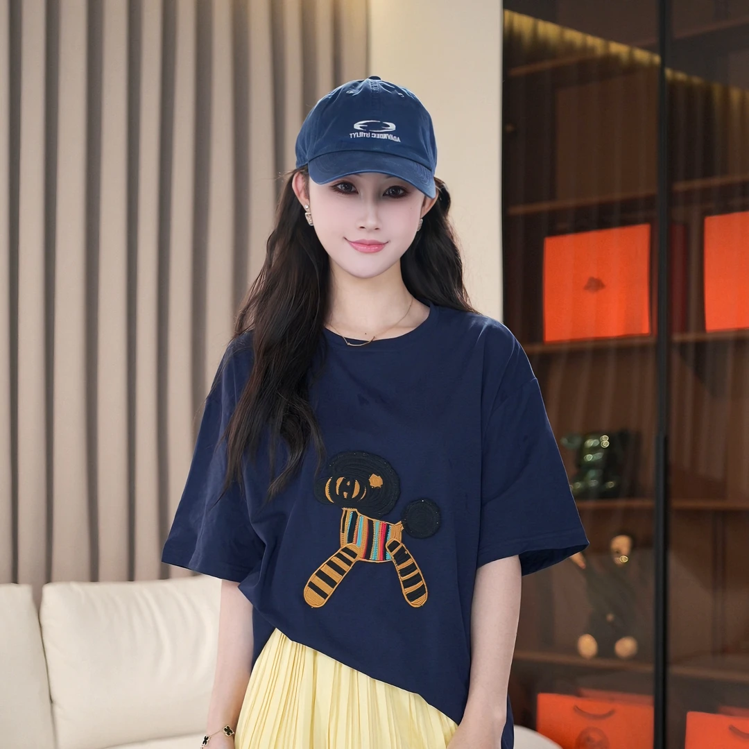 【HUO HUO】夏季圆领宽松刺绣卡通小马短袖T恤A17