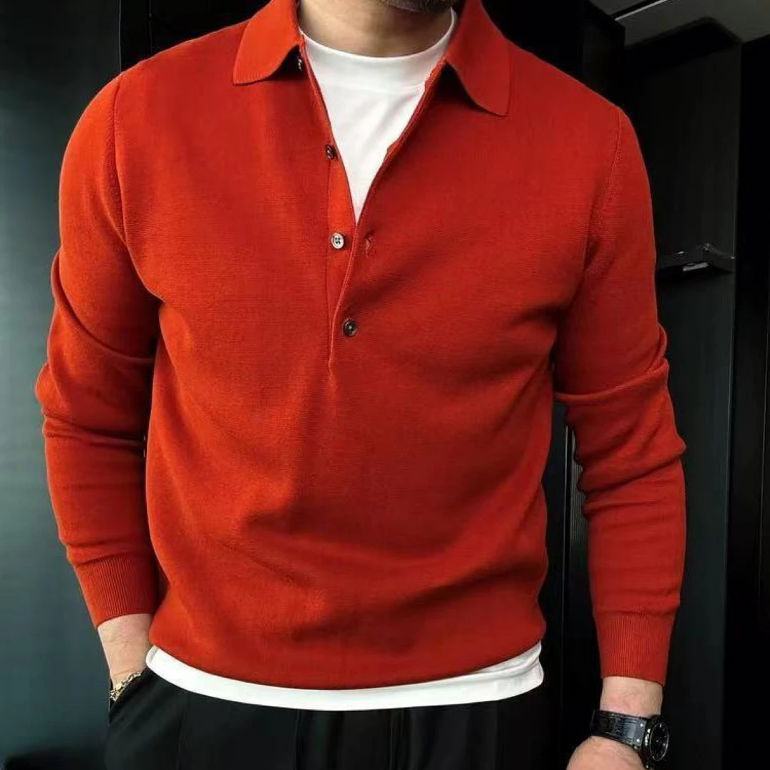 秋冬季新款男士硬汉风长袖纯色翻领针织衫时尚百搭微阔休闲上衣潮