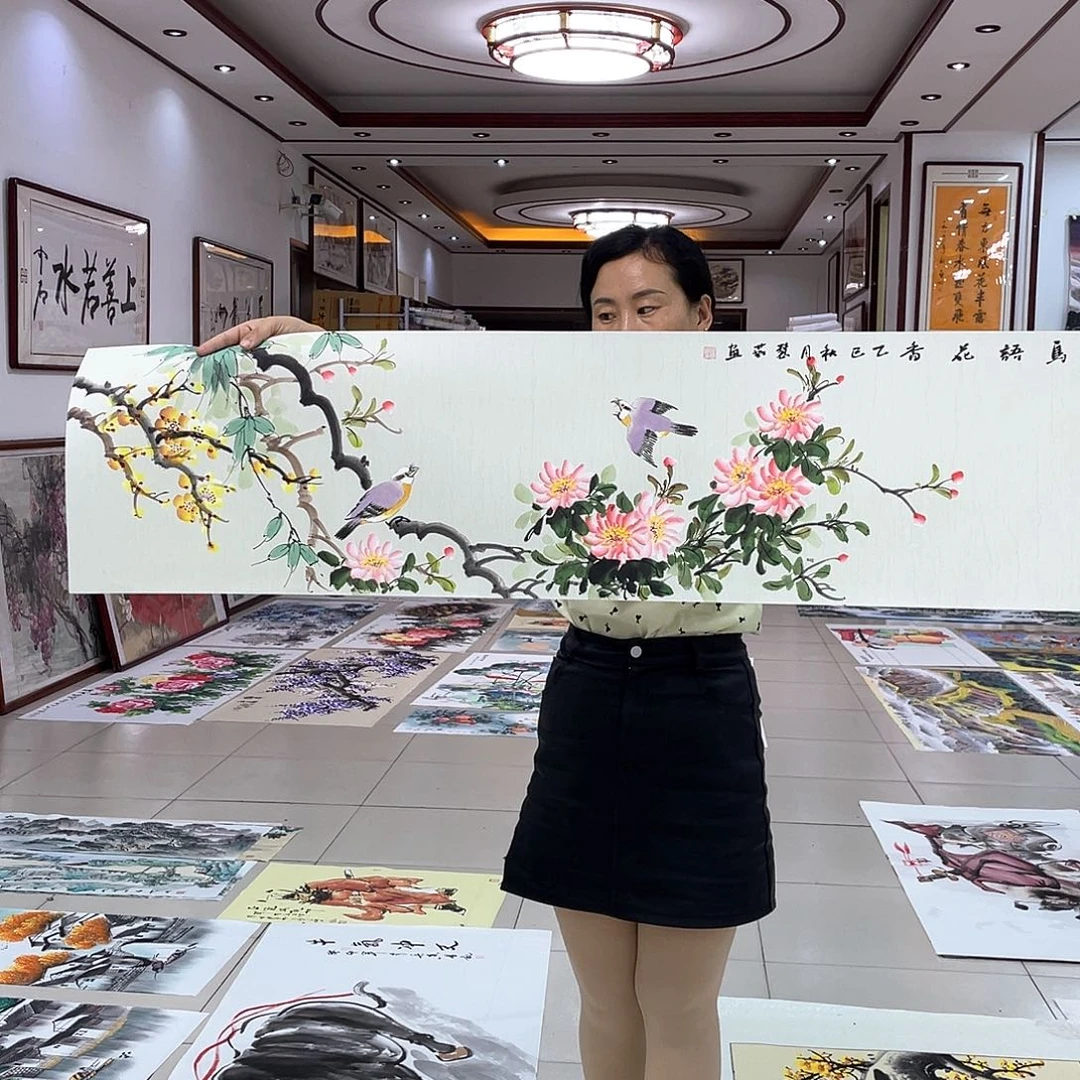 国画纯手绘的花鸟山水