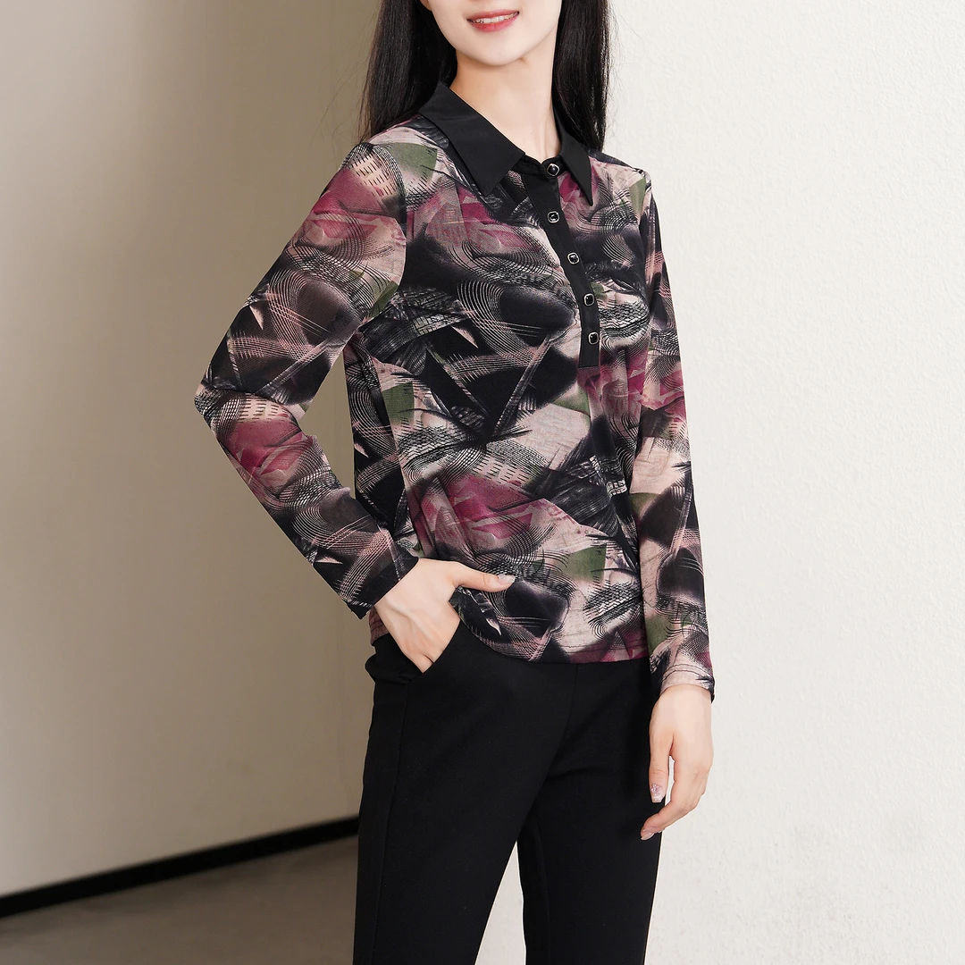 【春季上新】韩版翻领时尚洋气拼接撞色打底衫BQ4219  衣长58cm