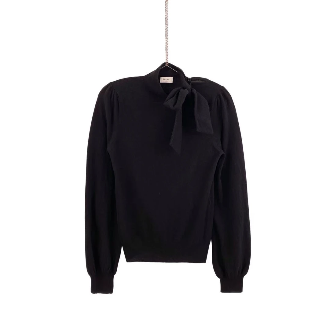99新 Celine/思琳 yy520 羊毛 侧边领口系带羊毛针织衫 S码