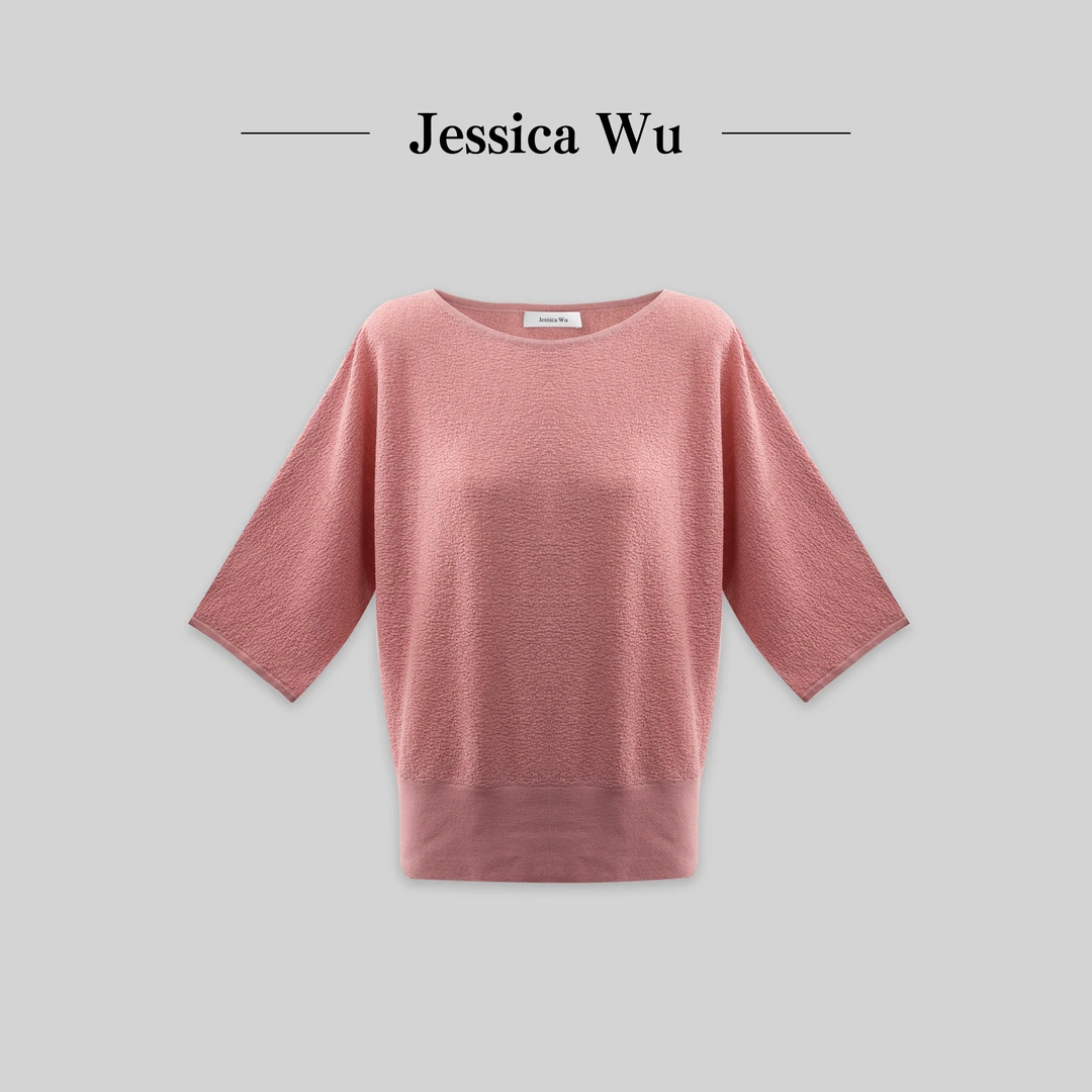 JESSICA WU简而不凡~宽松显瘦舒适显白精纺绵羊毛短袖上衣
