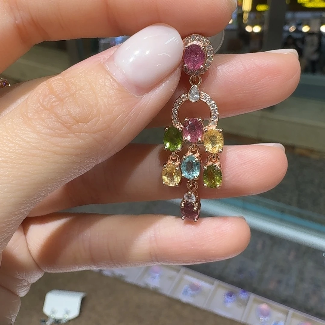 耳饰碧玺银S925镶嵌