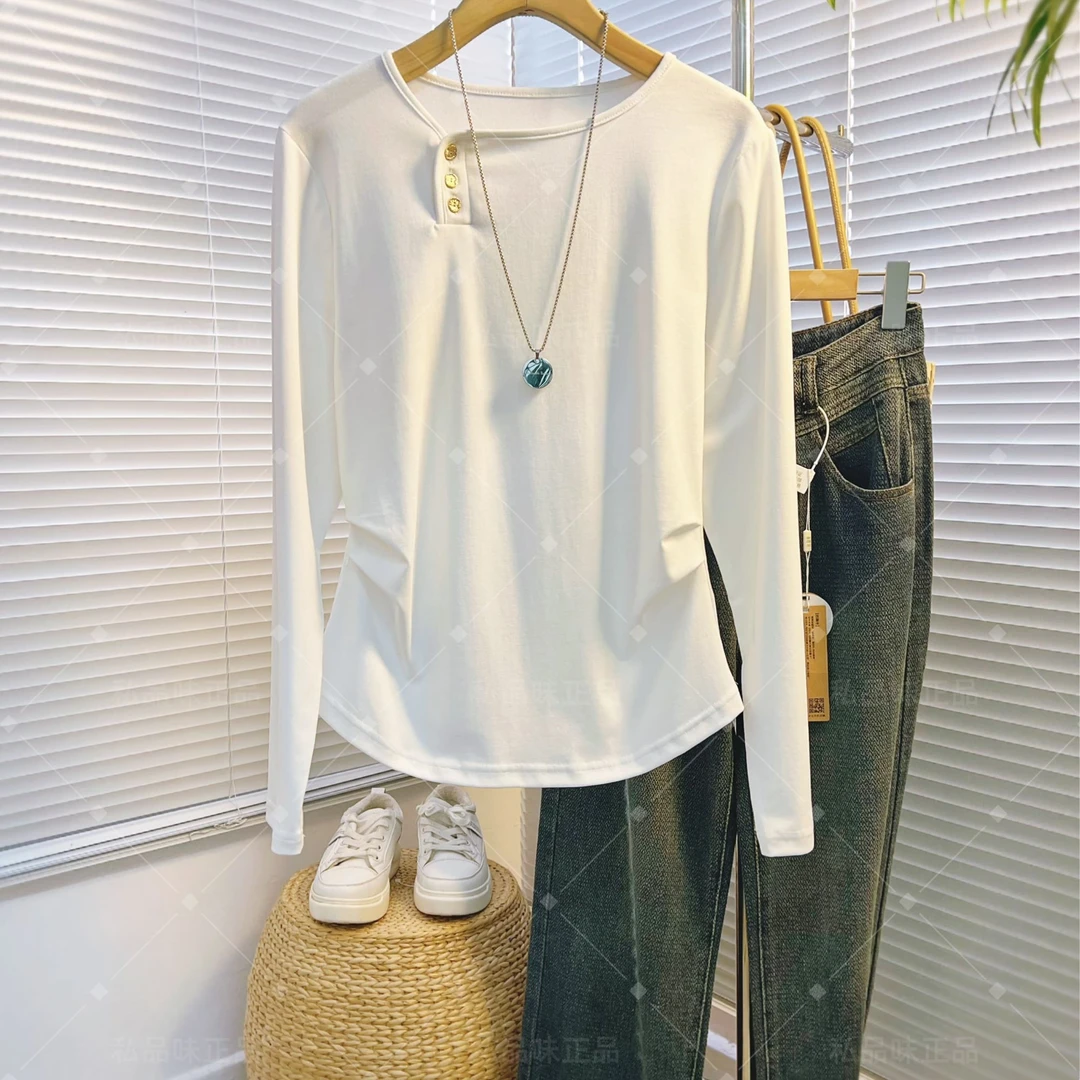 SPW私品味  2025秋季新款白色圆领长袖上衣  W87130