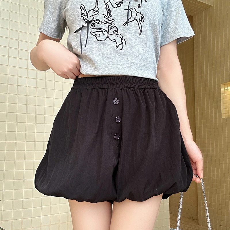 黑色新款夏季花苞短裙裤高腰显瘦薄款a字小个子爆款蓬蓬灯笼裙裤