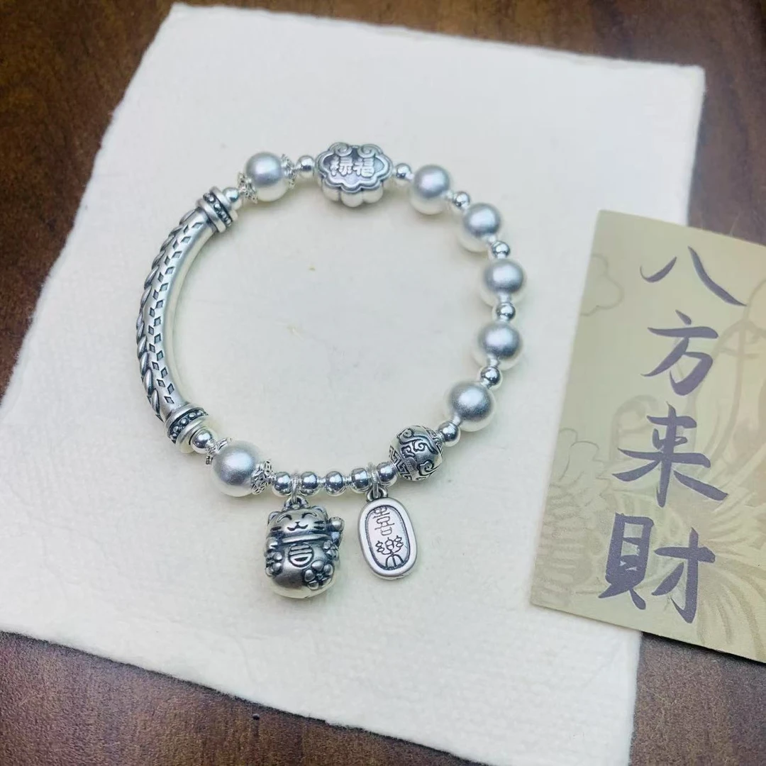 足银手链 【花之银饰】足银大麦弯管手链情人节生日告白送老婆女友