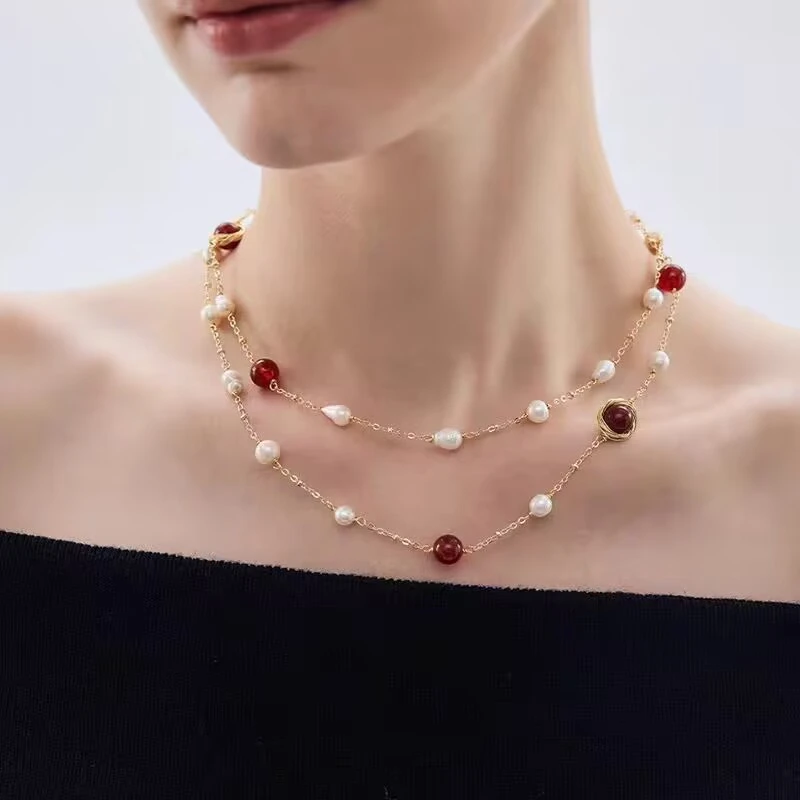 铜合金项链 《货号6968》复古优雅双层叠戴长款项链（链长：85+5cm）