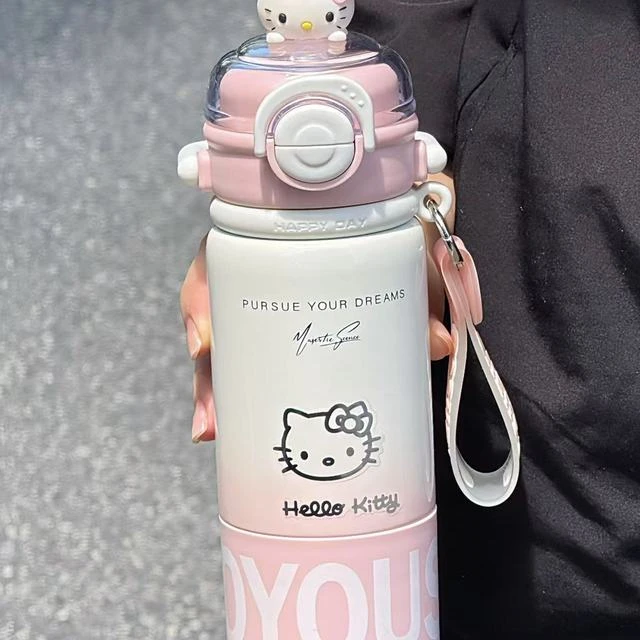 Hellokitty保温杯儿童可爱吸管杯一杯三饮大容量学生上学专用水杯