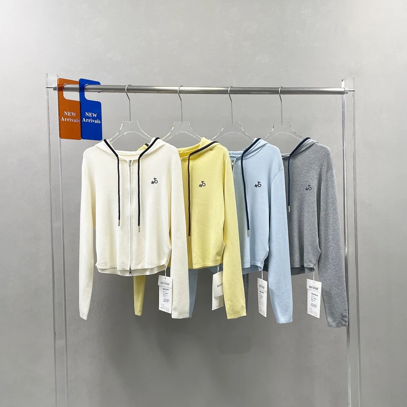 欧货连帽针织开衫女2025早春新款刺绣抽绳长袖小短款上衣25M7009