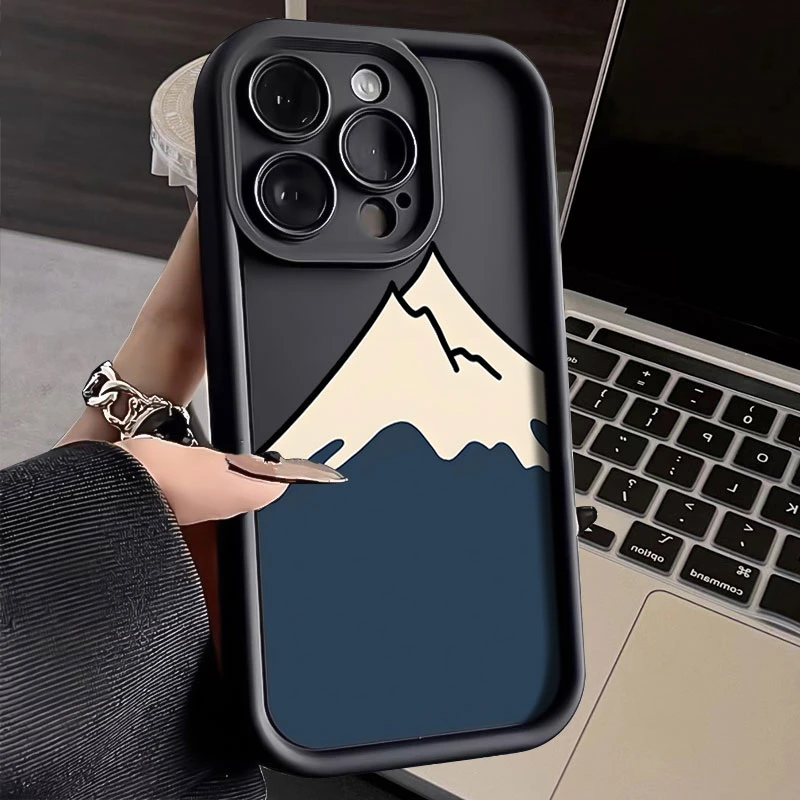 卡通简约山峰适用iphone16苹果手机壳15promax金刚砂1413全包1211