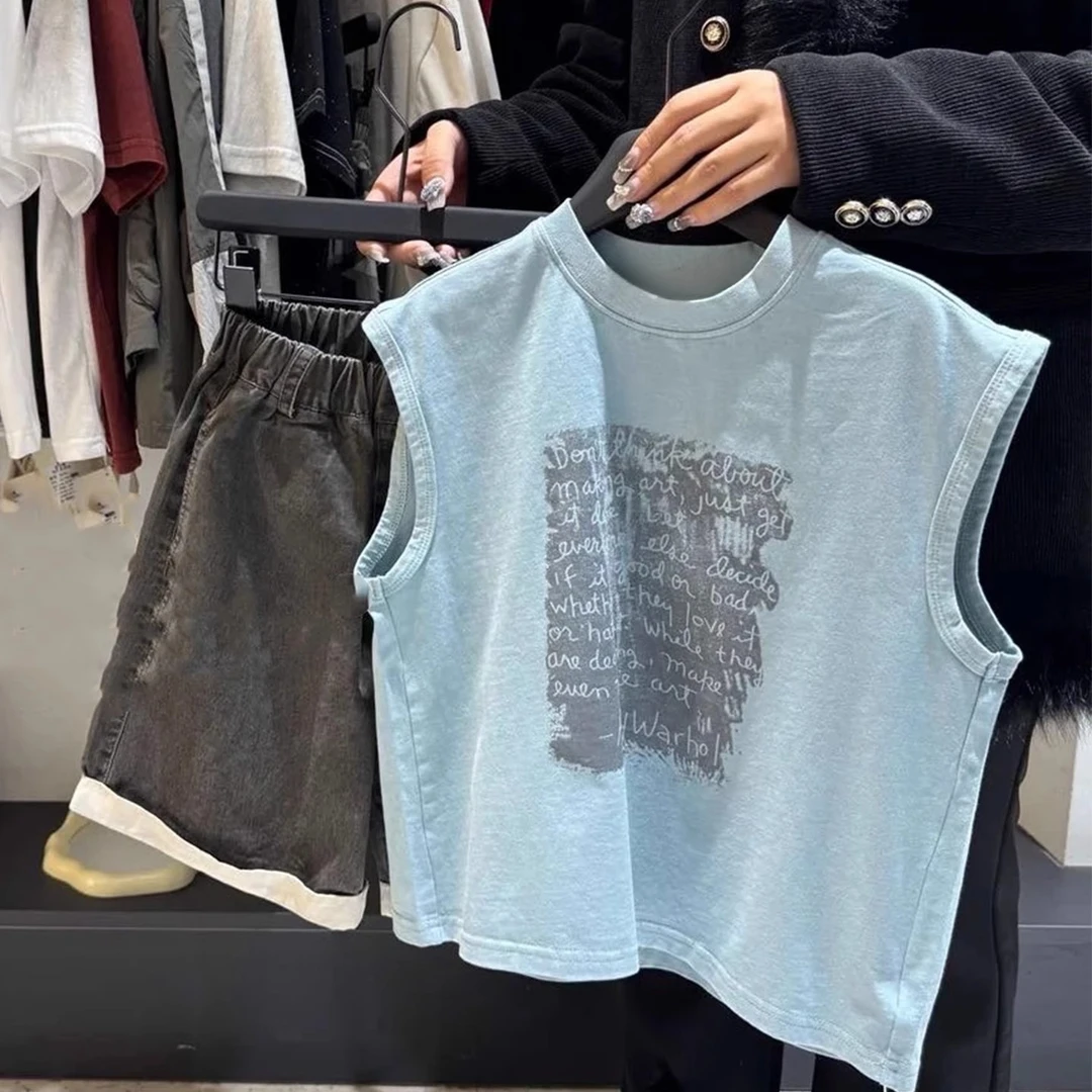 DEYAO/得遥韩国童装男童坎袖夏季韩版洋气时尚儿童无袖百搭背心