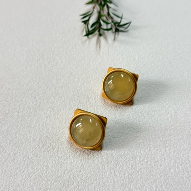 铜合金琉璃耳饰 【六六中古】孤品复古耳钉te3665