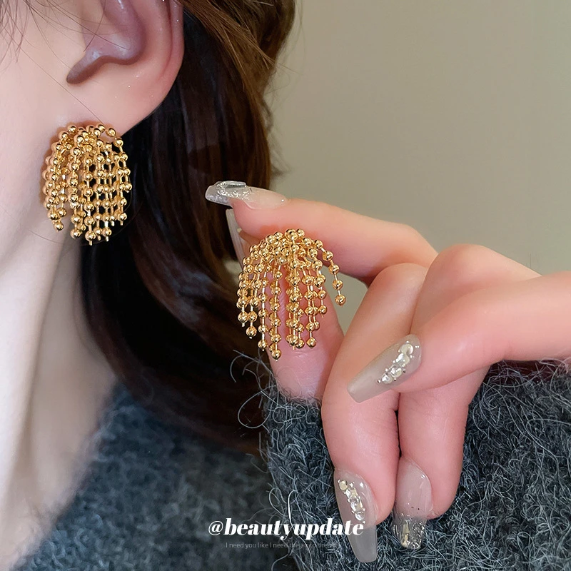 铜合金耳饰 烟花流苏耳钉女款小众气质耳环时尚气质耳饰轻奢法式