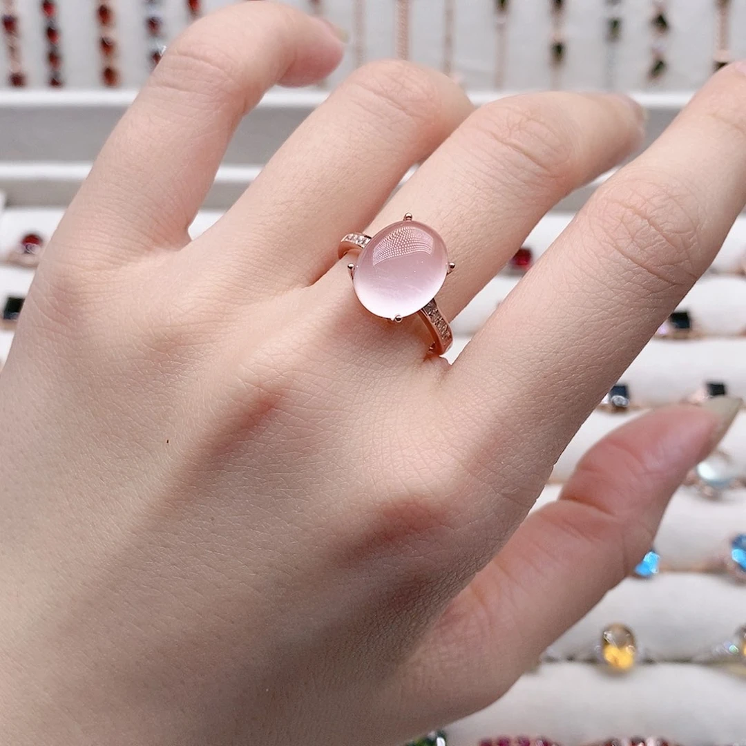 芙蓉石戒指银S925镶嵌开口