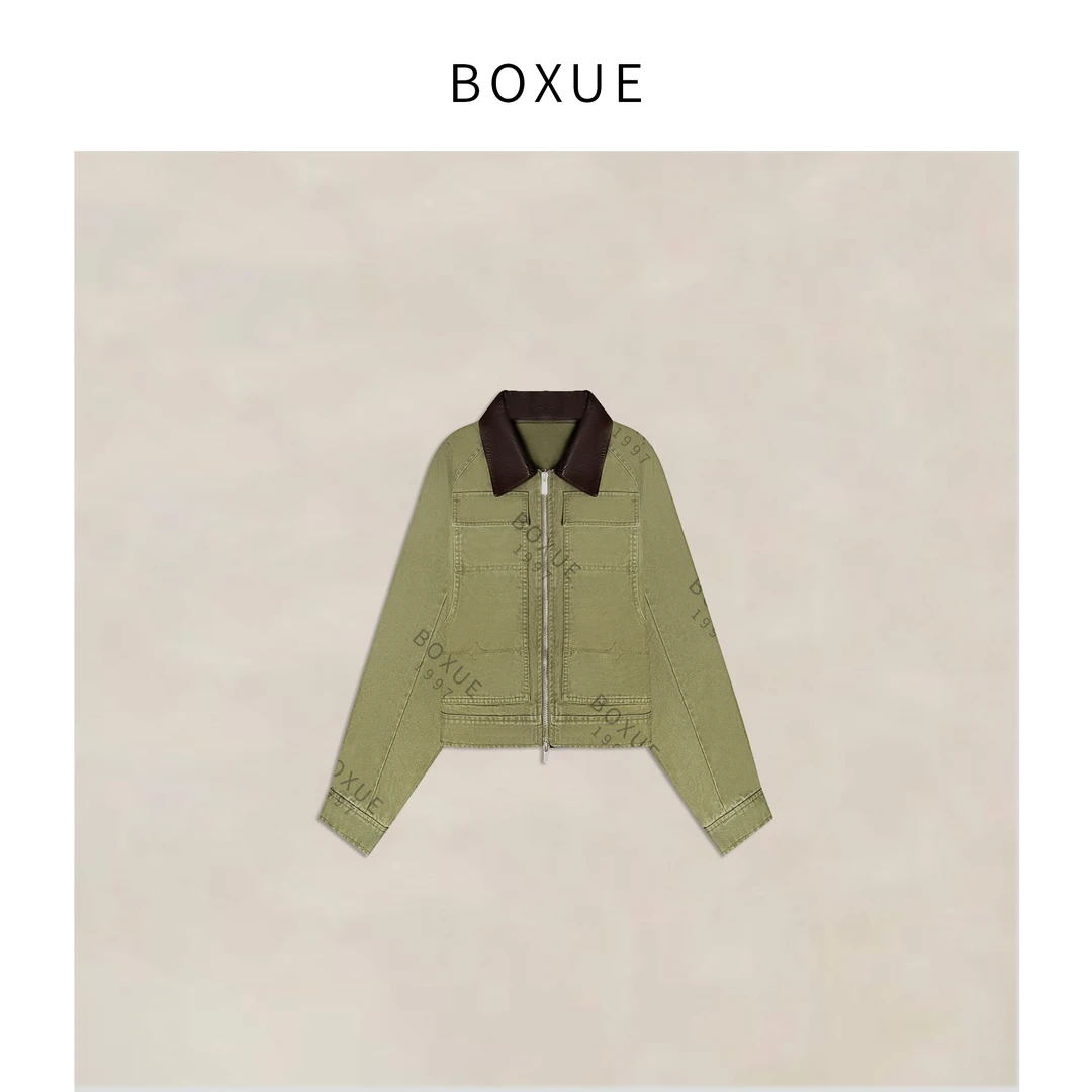 BOXUE“云深处”2025秋季高级感拼接山羊皮领轻奢 外套#250731W3224