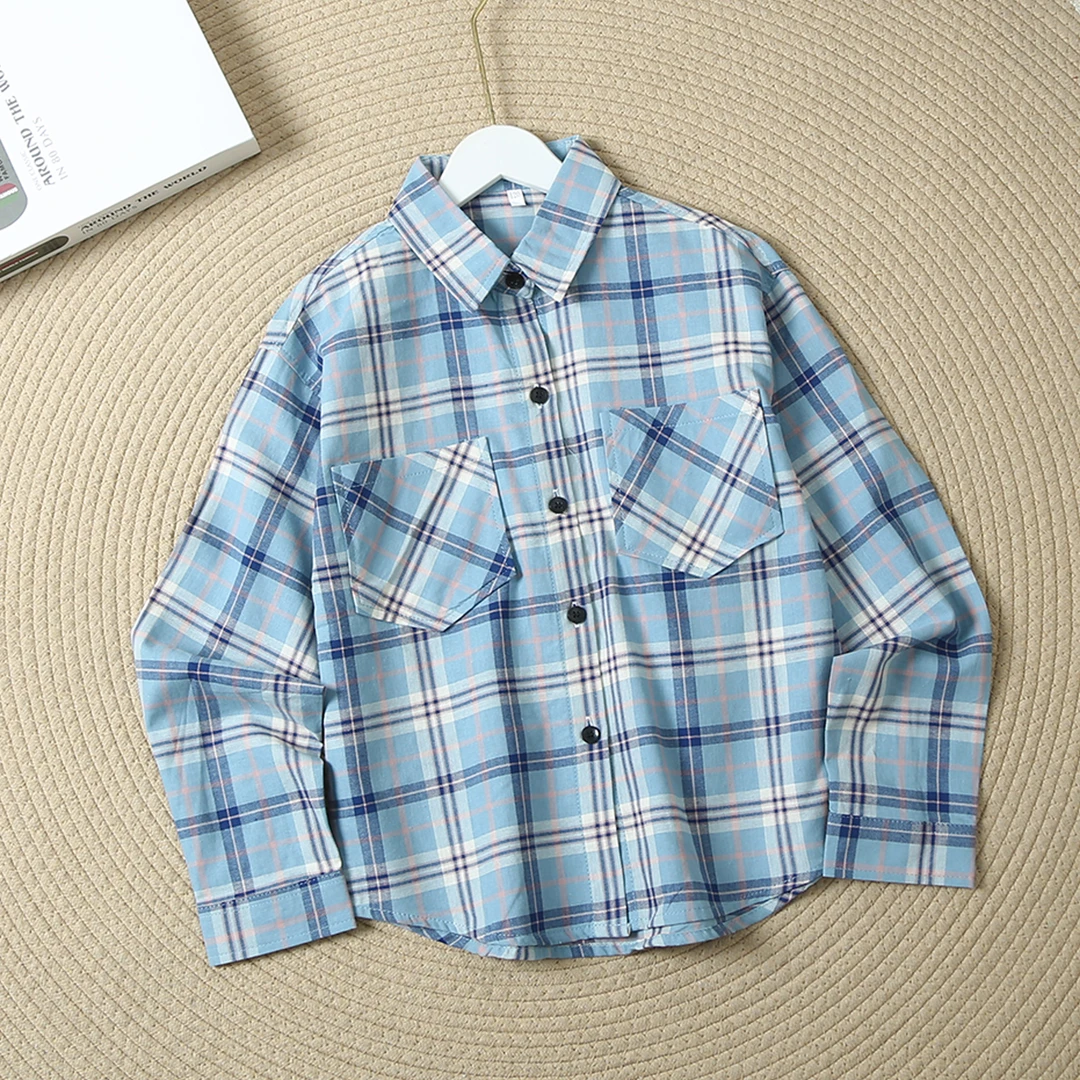 中大童时尚复古经典格纹美式衬衣春秋季时尚内搭叠穿衬衫6C672