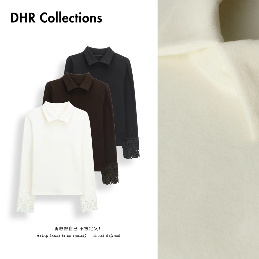 豆豆11【蝴蝶胸针】双面发热绒Polo领保暖舒适打底衫女-611225DT