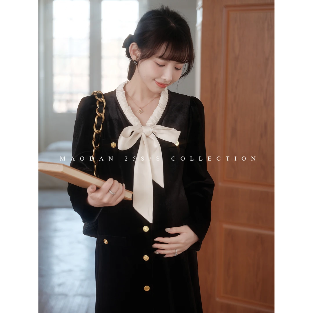 maodan/猫单【巴黎庄园】孕妇装连衣裙2025新款法式可哺乳短款.