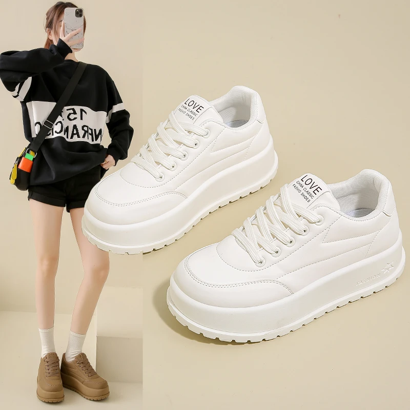 【专柜新品】时尚小白鞋女2025春季新款百搭鞋子女厚底运动板鞋