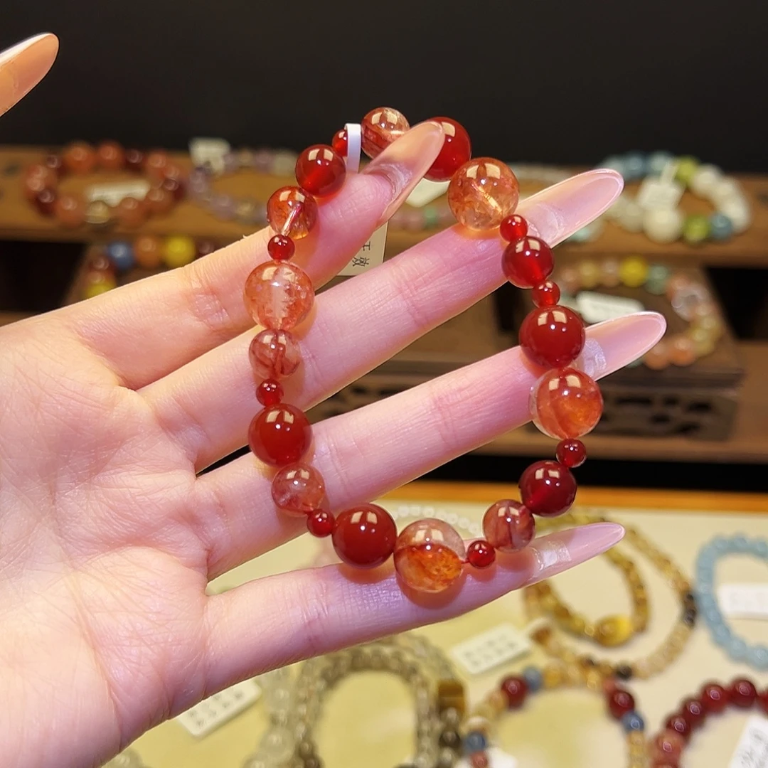 银S925镀金镶嵌水晶手串红1465