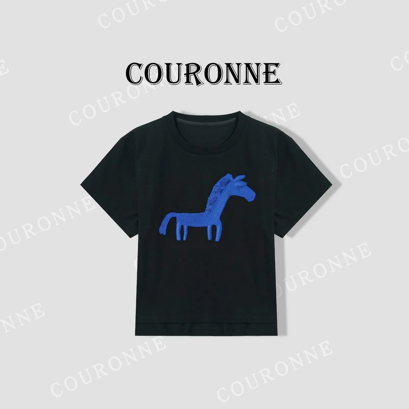 【小熊】-春夏‘’童趣木马‘’克莱因蓝小众减龄气质小个子短袖31629