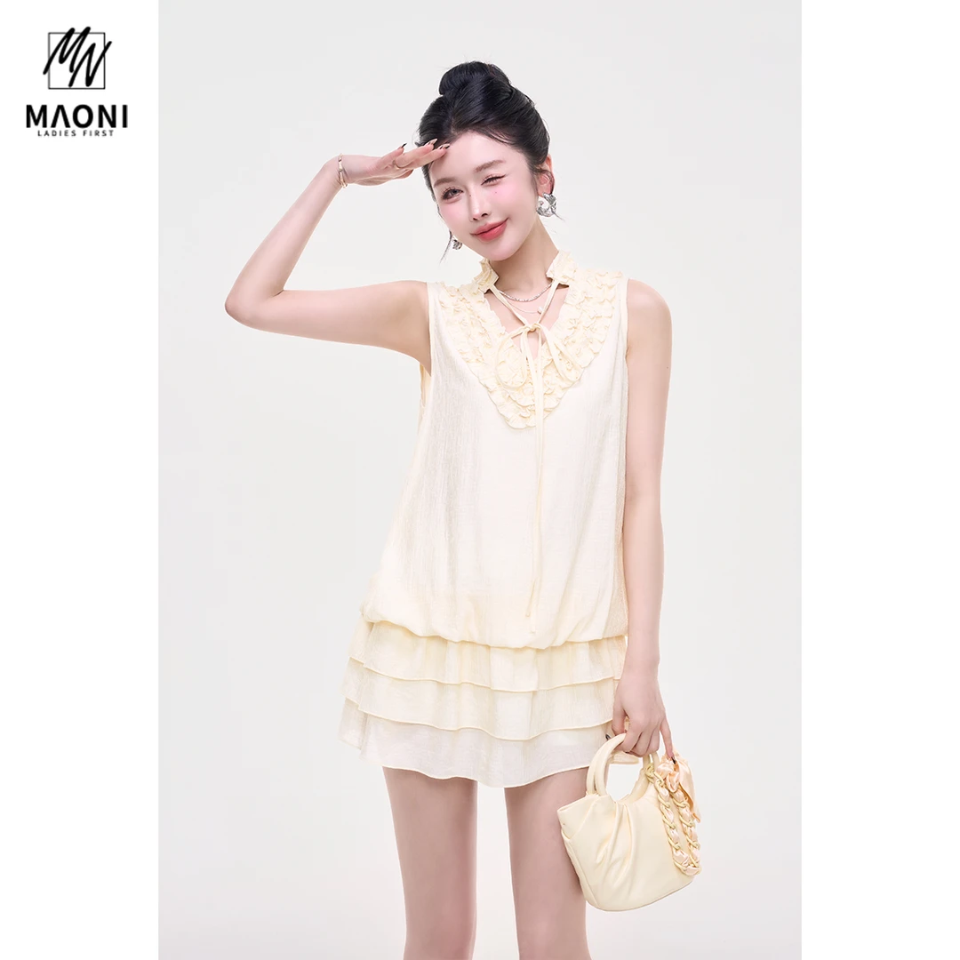 毛妮Peshe【夏日度假】V领连衣裙清凉感无袖荷叶边显瘦甜美L1602