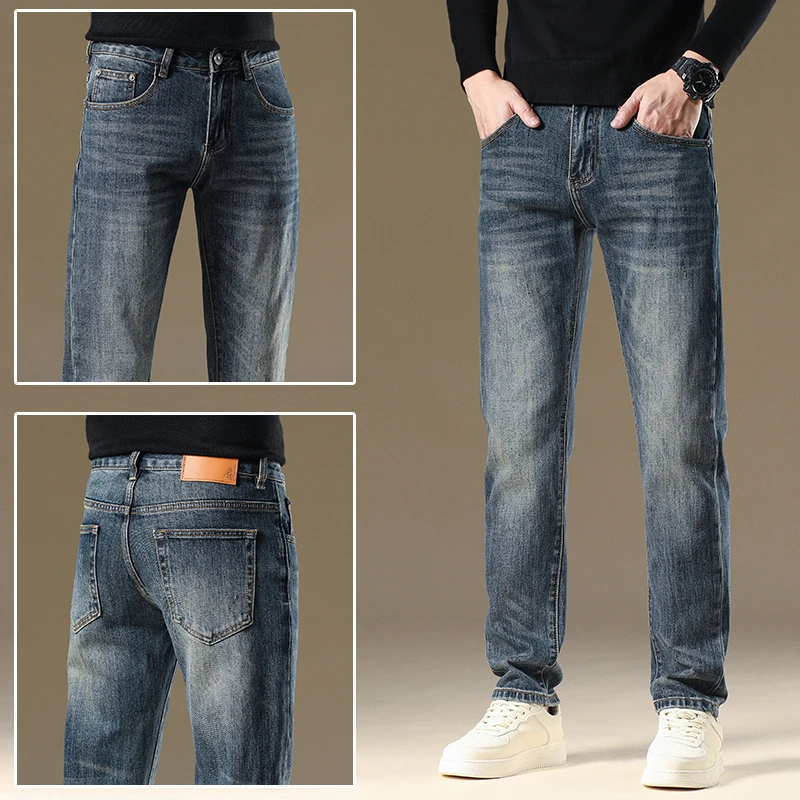 Leekody香港2025秋冬季新款复古牛仔裤男款修身直筒弹力休闲长裤