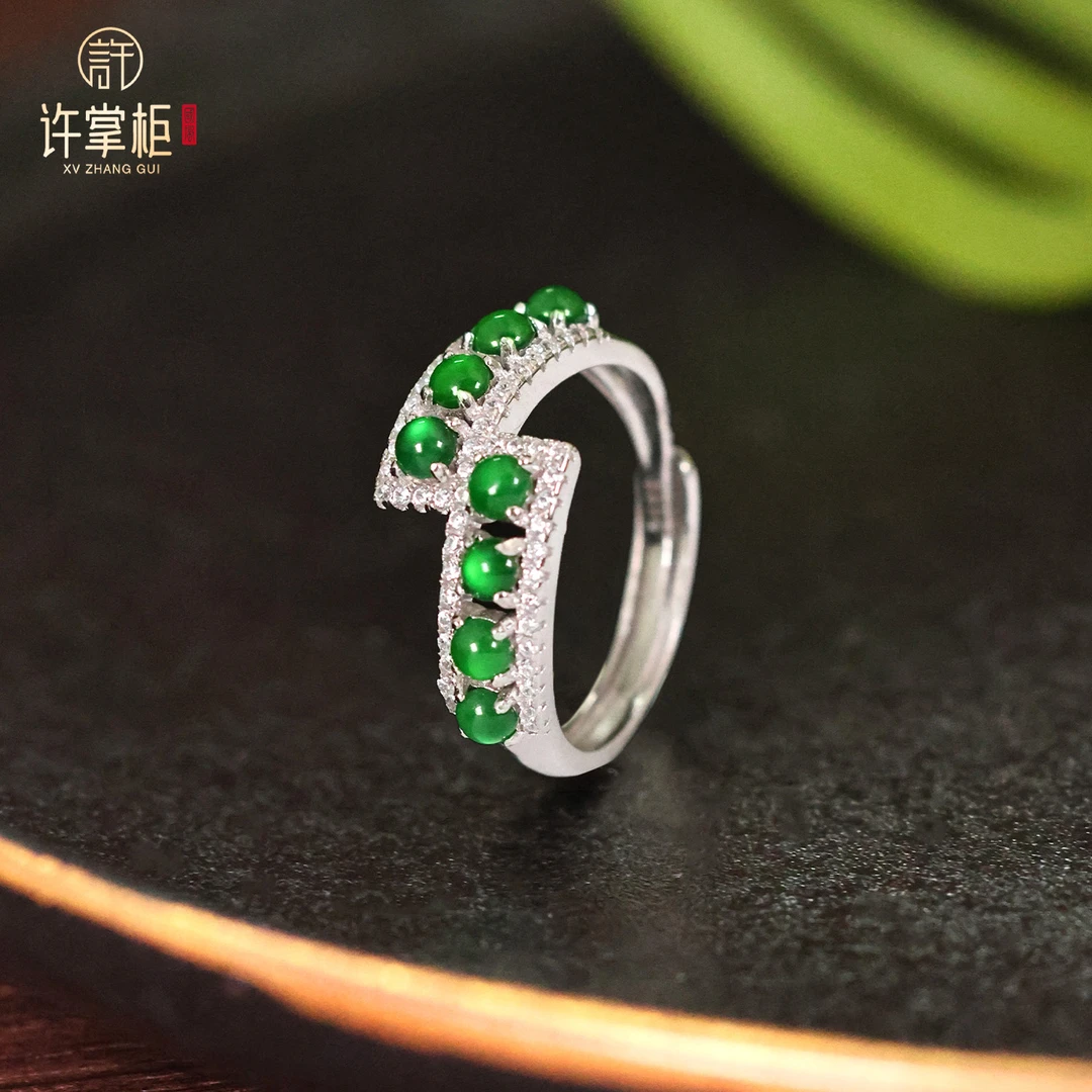 许掌柜｜S925银翡翠戒指天然翡翠A货蛋面配饰精致精美优雅气质时尚
