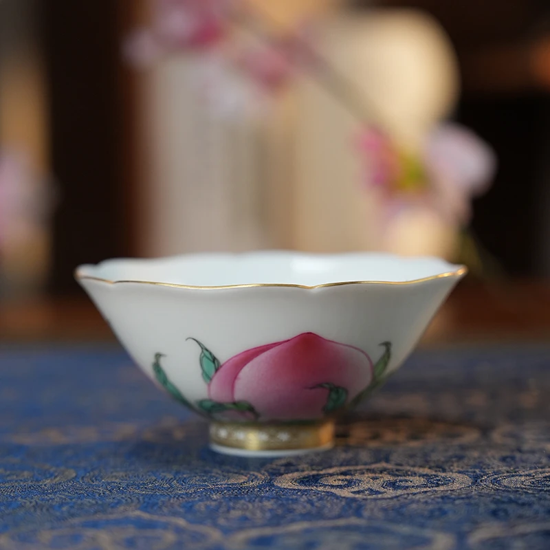 【栗子严选】徐窑描金三桃葵口杯xuyao24