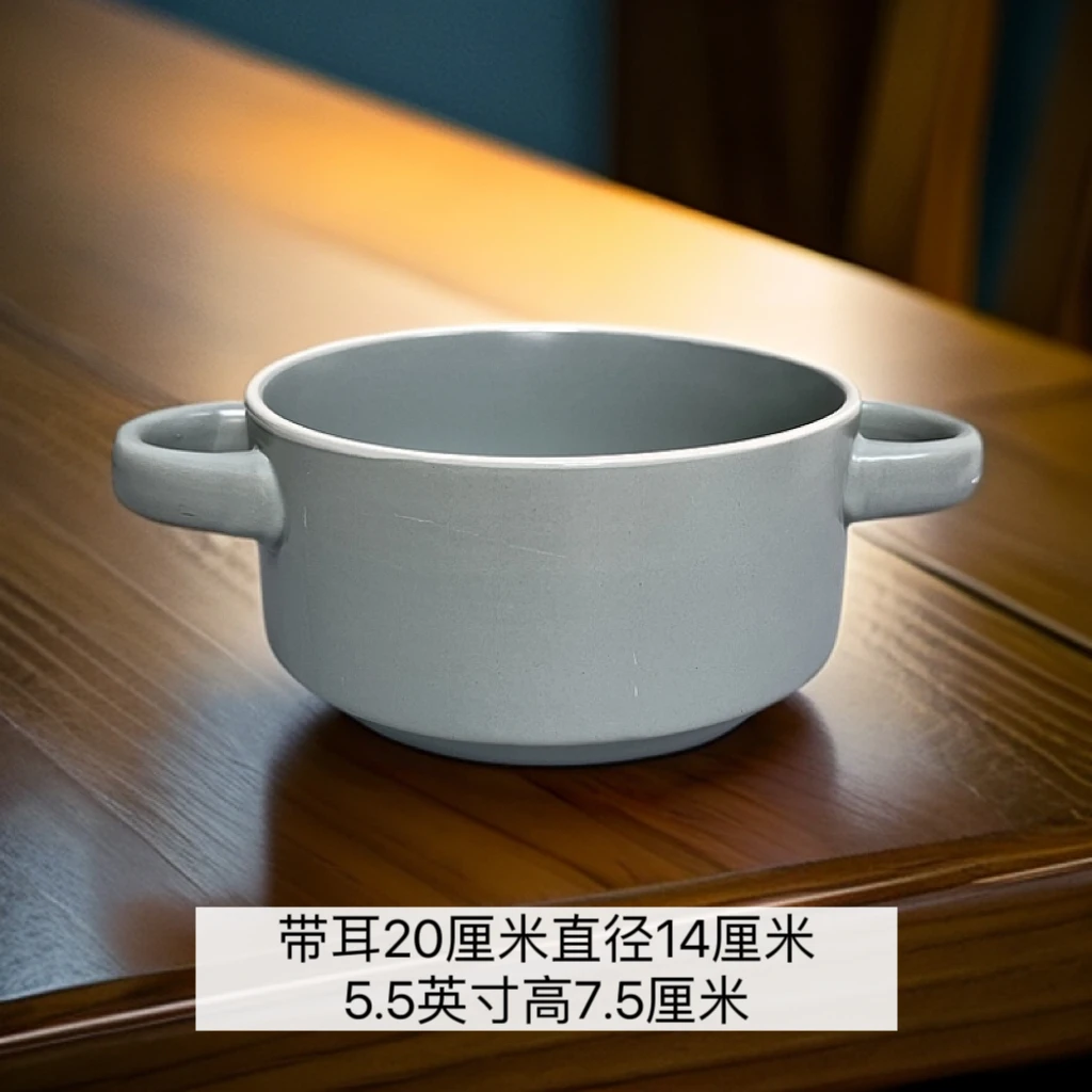 新款创意双耳碗【2个装】哑光绿色家用简约陶瓷大容量辣3721