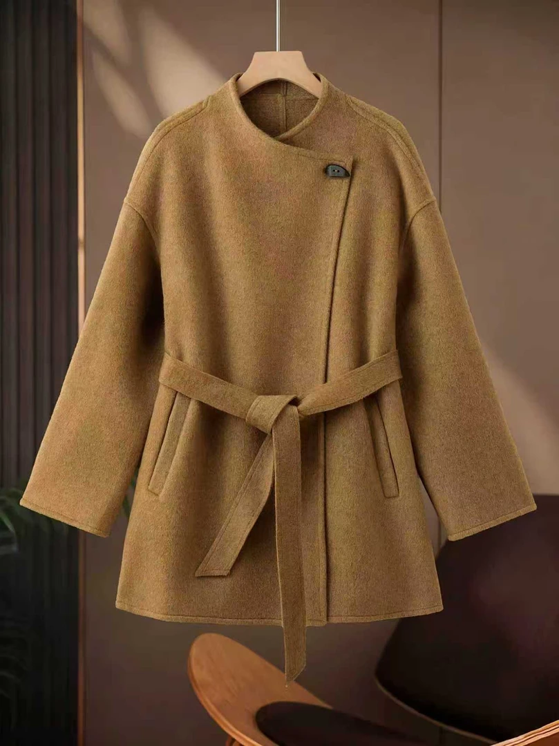 25秋冬季百搭双面呢大衣女中长款宽松秋冬羊毛呢外套8512【JL】