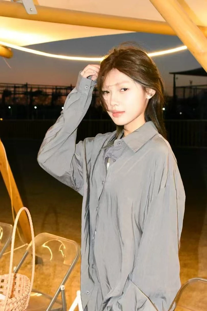 【整款袜子】中长款长袖斜纹衬衫连衣裙休闲ins风