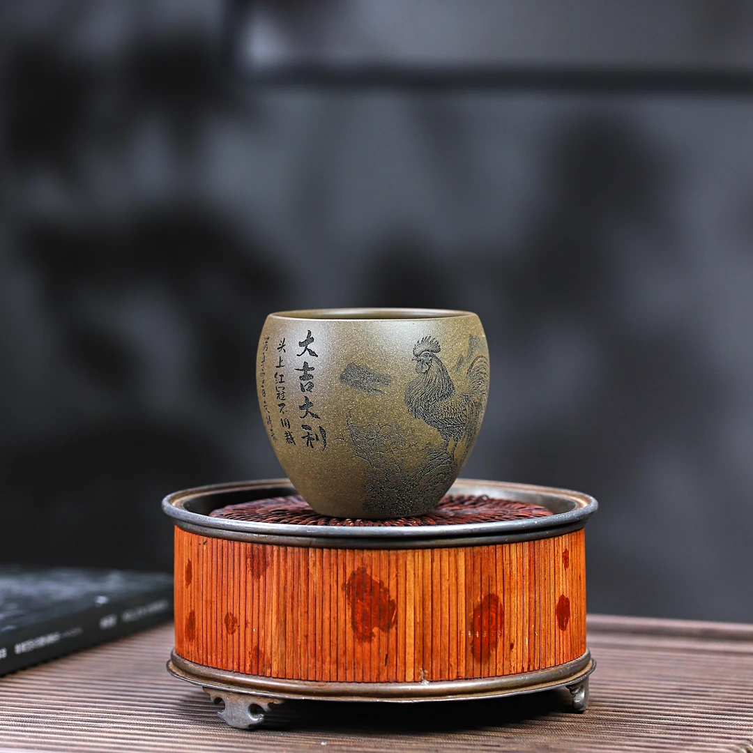 手工杯 | 大吉大利 鸡缸杯 青段蟹壳青紫砂杯主人杯