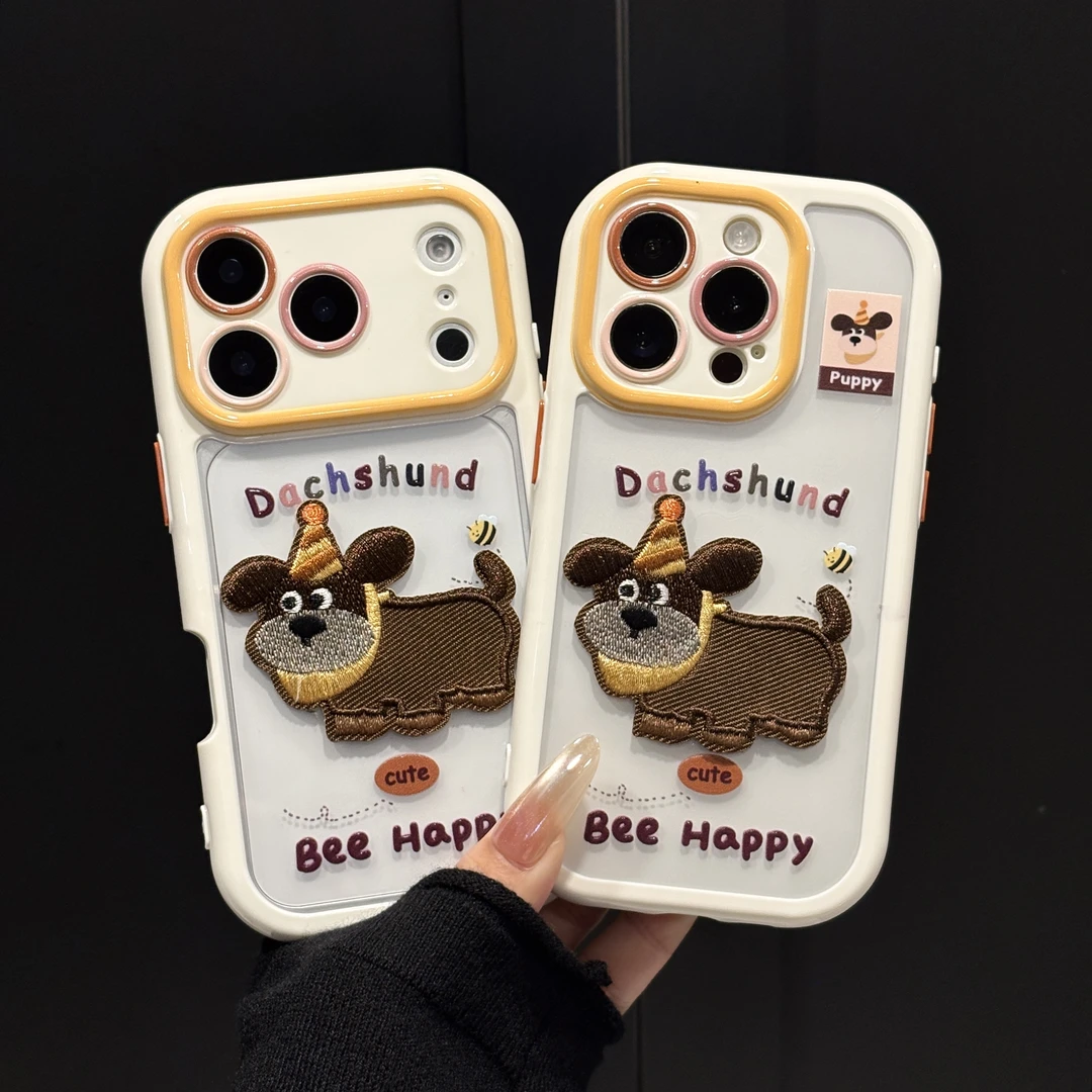 happy小狗适用苹果17pro手机壳16p小米15华为p80简约oppo奶油vivo
