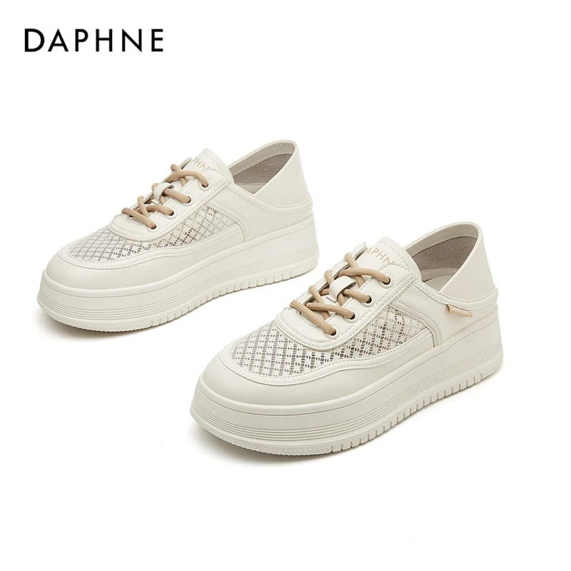 达芙妮2025板鞋新款夏季网面透气女鞋休闲百搭时髦洋气厚底小白鞋