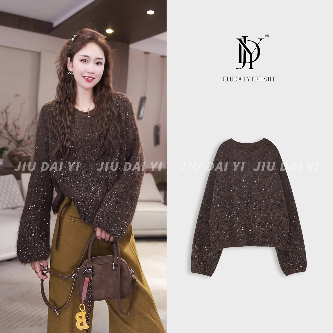 玖黛衣【浪漫星河】冬季新款加厚复古满天星时尚百搭羊毛衫XSP47172