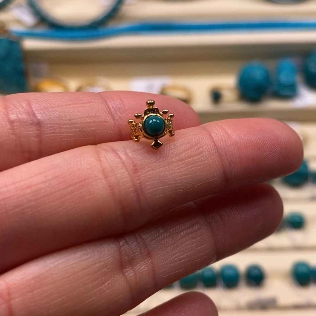 绿松石18K金镶嵌珠宝奇石卡环搭配6.5-7.5串