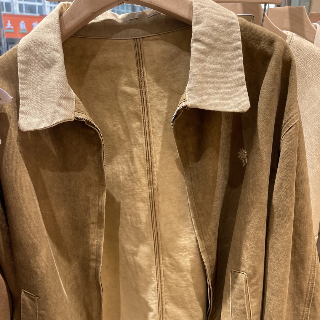 88007 秋季新款女装复古雅丹风撞色刺绣翻领棉服