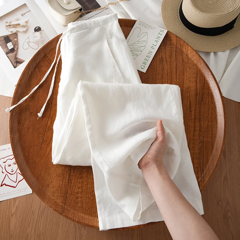 【100%正品亚麻】法国雨露亚麻拉劳风休闲宽松法麻弯刀阔腿裤