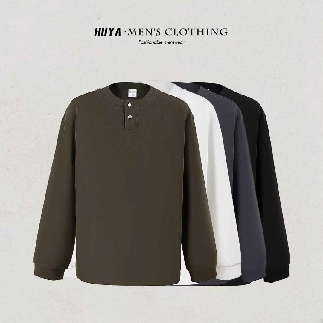 虎牙兄弟秋冬糯米双面暖绒休闲男款高级感双粒扣领长袖卫衣Z6319