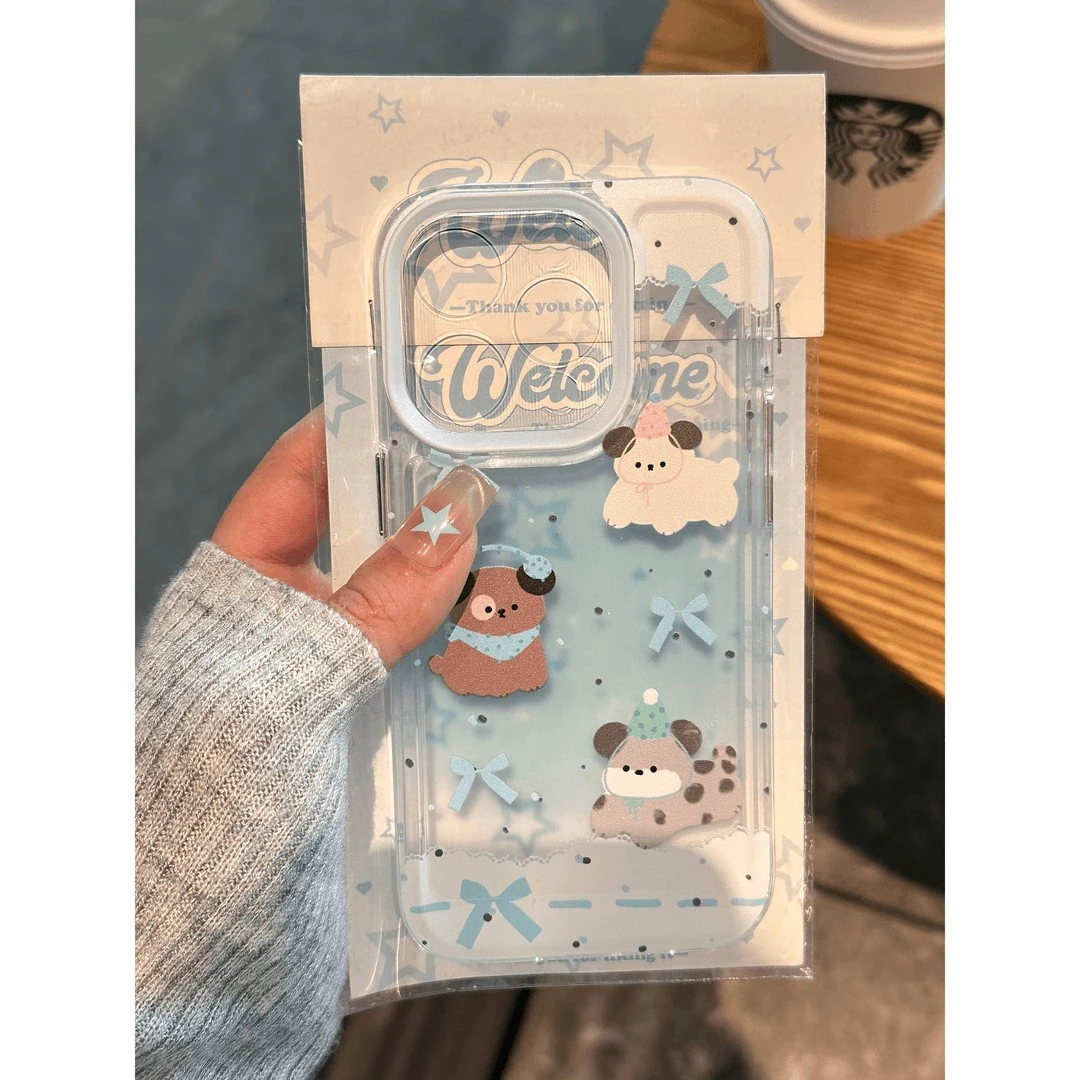 蓝色小狗太空壳适用iPhone16/15透明14手机壳13pro软壳12创意xr/x