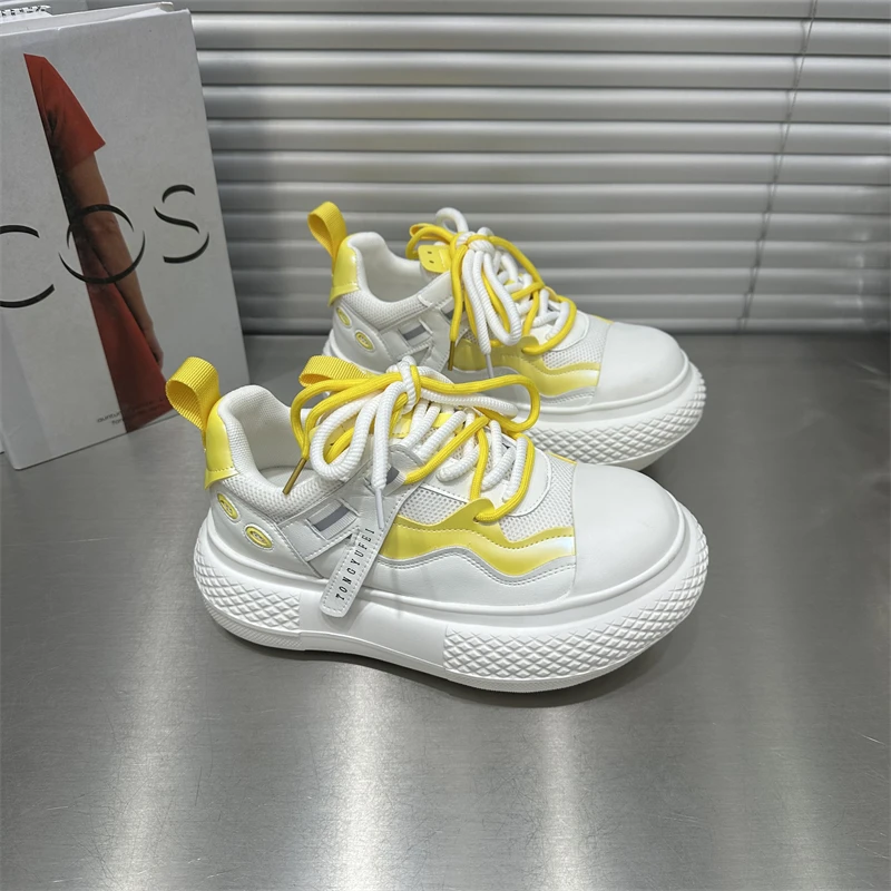 女士女鞋时尚百搭休闲夏季透气厚底ins网面系带拼接单网潮流潮鞋