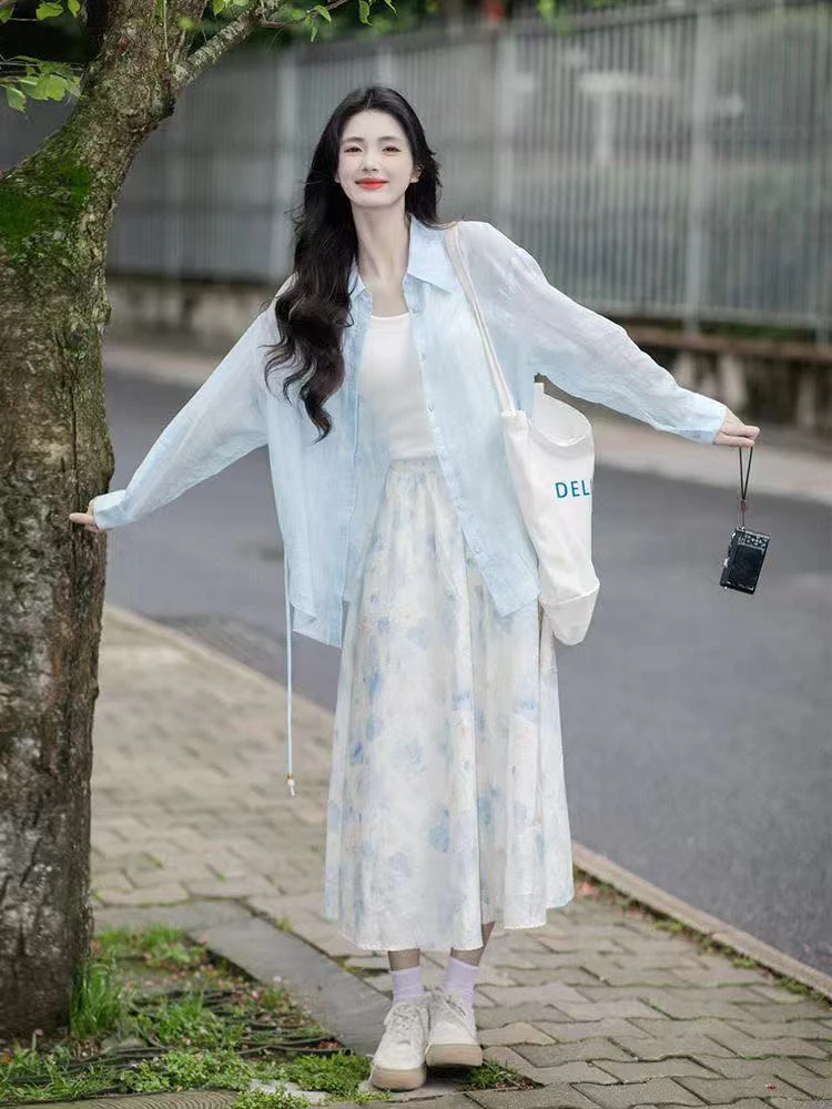 2025新款法式温柔风碎花半身裙子女早春装气质衬衫穿搭配套装长裙