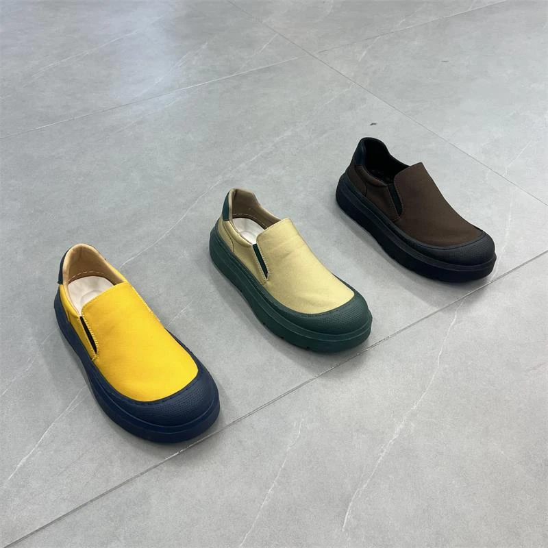 潮流懒人一脚蹬男鞋2025新款透气帆布鞋男款拼色运动休闲增高板鞋