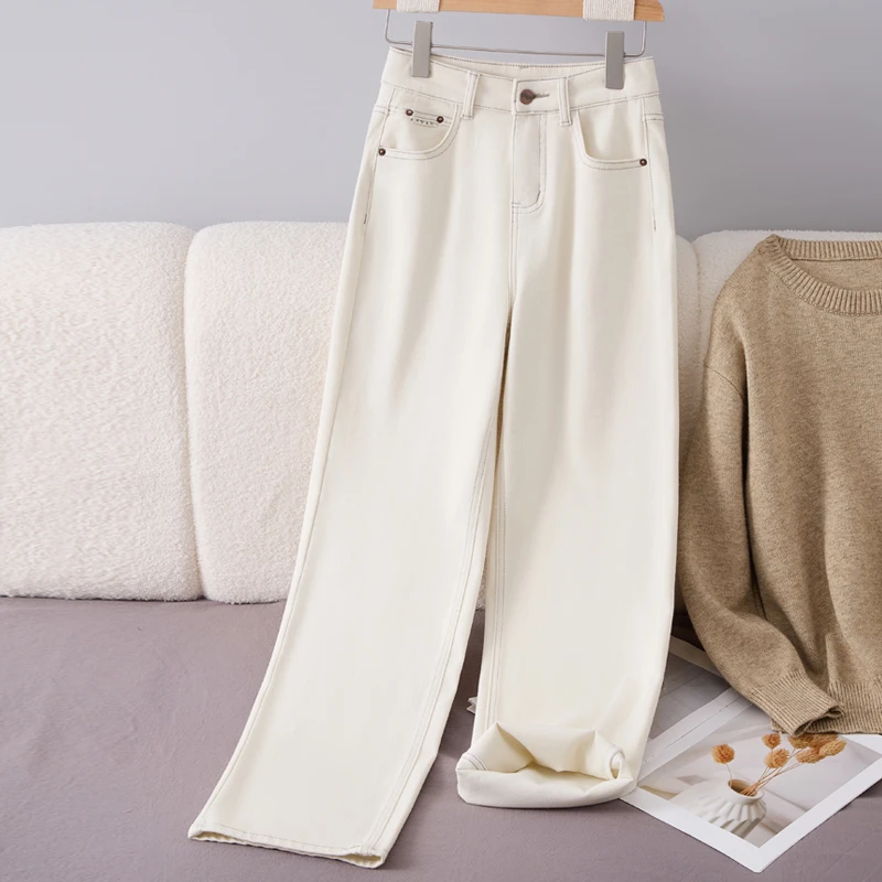 四面弹直筒宽松高腰显瘦时尚牛仔女裤3693