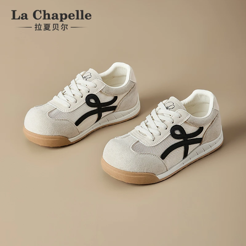 拉夏贝尔德训鞋女春夏2025新款轻便时尚透气网面内增高板鞋阿甘鞋